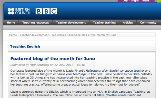 The British Council TeachingEnglish blog of the month! – Lizzie Pinard