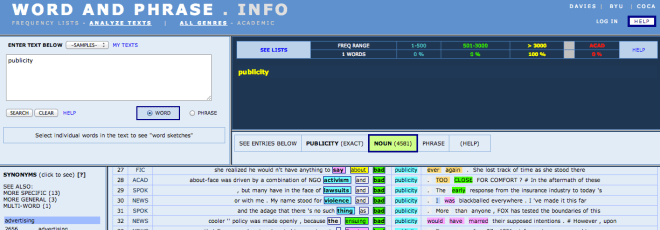 A screenshot of wordandphrase.info