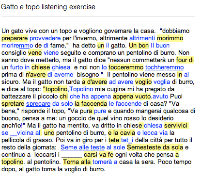 A dictation: If you want to know what all the highlighting and colours are all about, click on the picture...