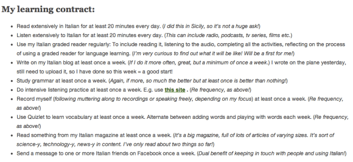 This is my learning contract, dutifully copied and pasted into Evernote. 