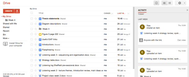 Screenshot of my Google drive!
